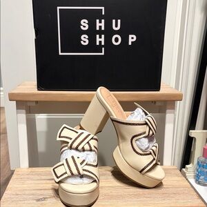 ShuShop Cream and Brown Women's Platform Sandals